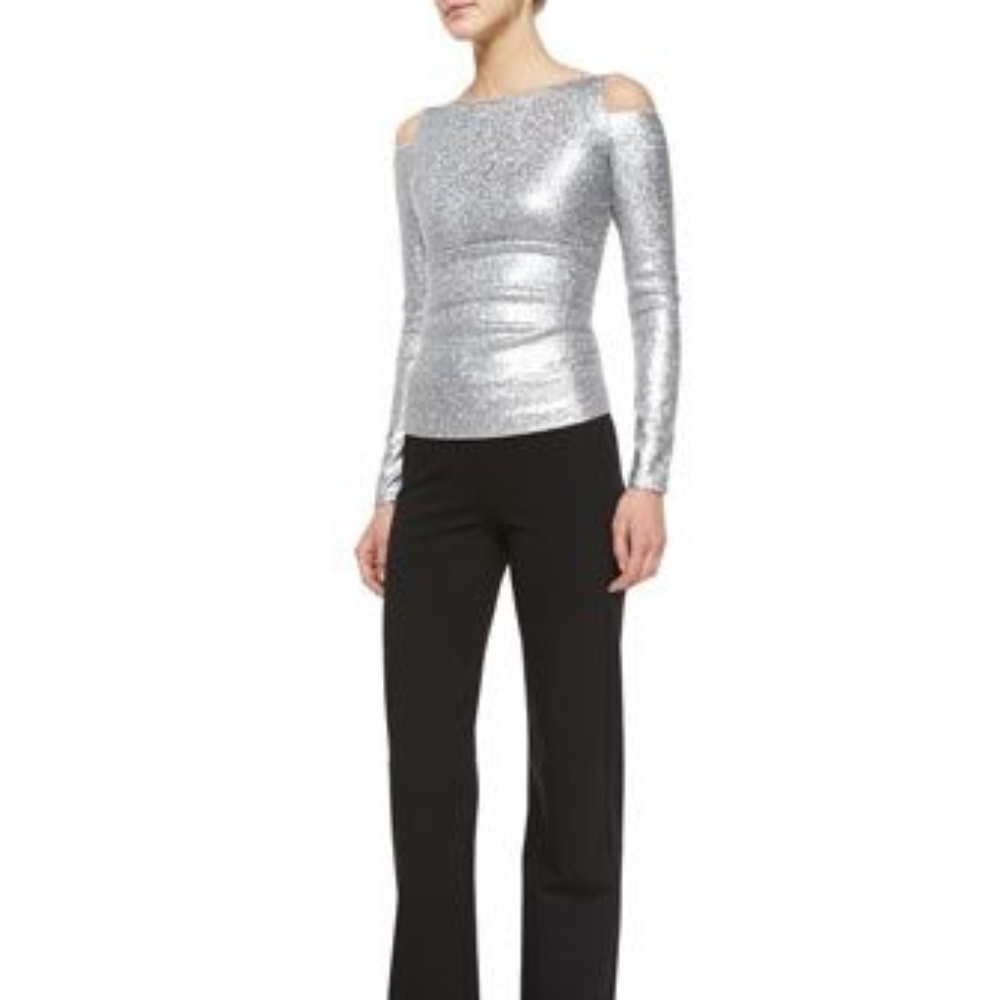 Donna Karan Cold Shoulder Sequin Top